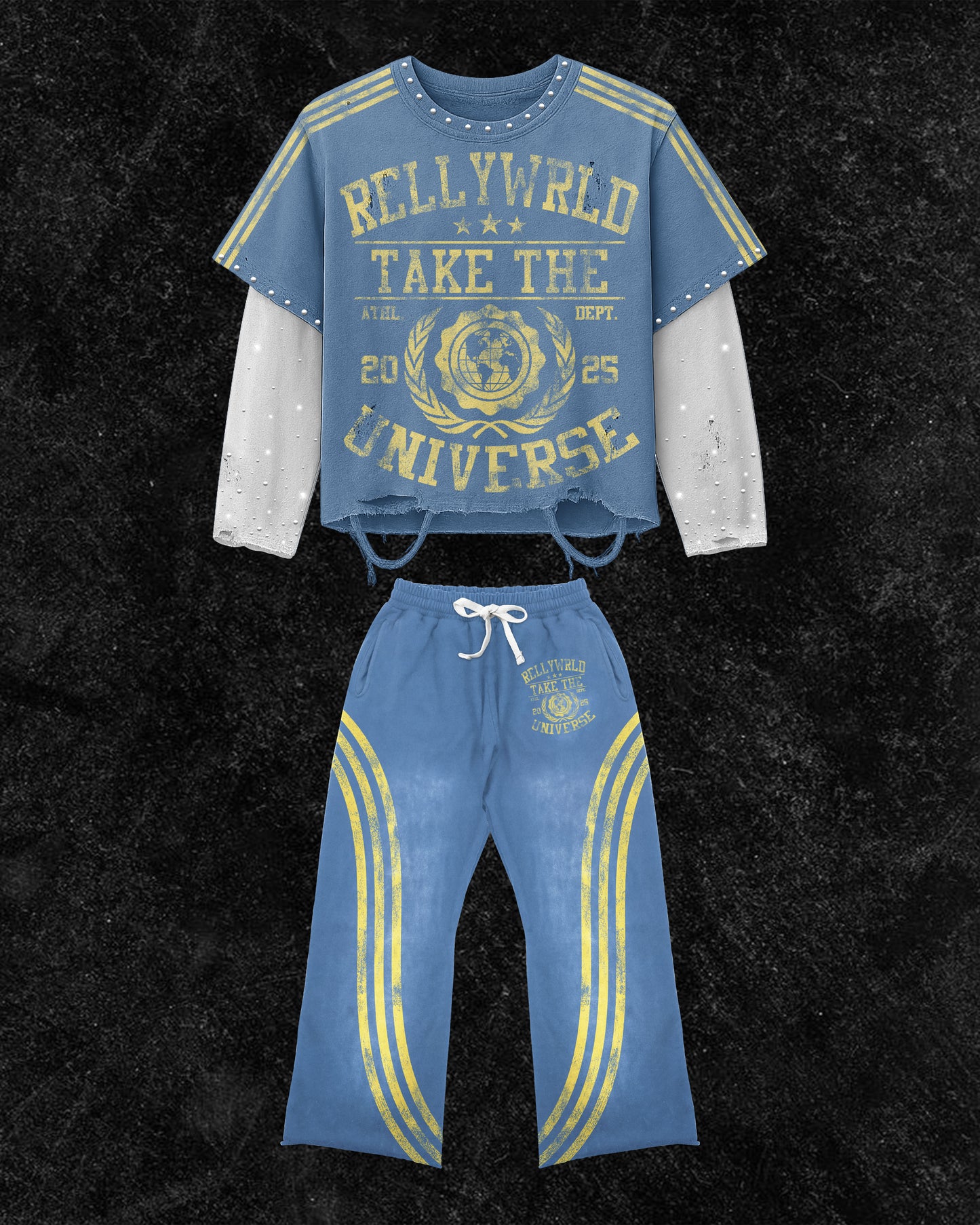 RellyWrld Rhinestone take the universe sweat set